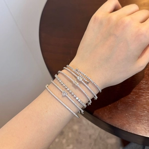Elegant S925 sterling silver geometric bracelets with pear-shaped cubic zirconia