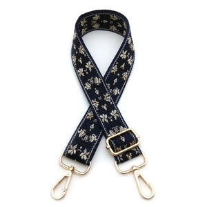 Adjustable wide embroidered shoulder strap with ethnic floral patterns and gold hooks