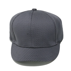 Close-up of the breathable dark grey mesh fabric and stitching on this short brim cap