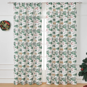 Christmas Curtains Polyester Semi Shading Printed Decorative Window Drapes For Holiday Home Living Room Bedroom Decor