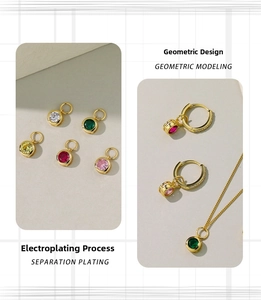 Close-up of geometric 925 sterling silver charms with multi-color round cubic zirconia