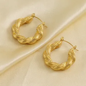 Twisted Rope Hoop Earrings 18K Gold Plated Stainless Steel Round Braided Geometric Jewelry For Women