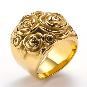 Vintage Rose Flower Relief Wide Band Ring Titanium Steel Retro Punk Gothic Statement Jewelry For Men Women Gift