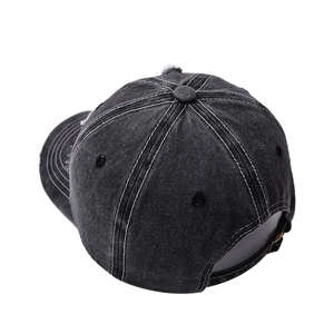 Retro charcoal grey washed denim baseball hat with contrast stitching and adjustable strap