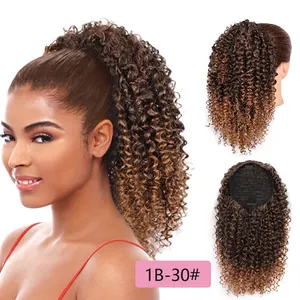 Detail view of curly ponytail hair extension with internal mesh and drawstring closure