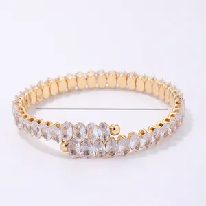 Detail of gold-plated bangle with oval cubic zirconia, 5.2cm diameter and 11.0g weight