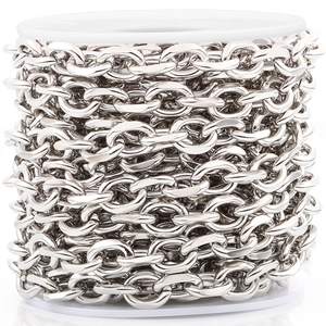 Roll of bright polished stainless steel oval link chain for DIY jewelry making