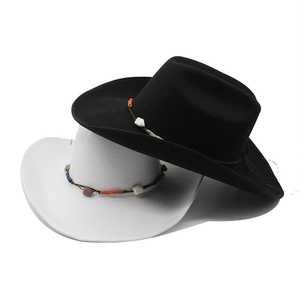 Classic wide brim felt western cowboy hats in black and white with beaded band