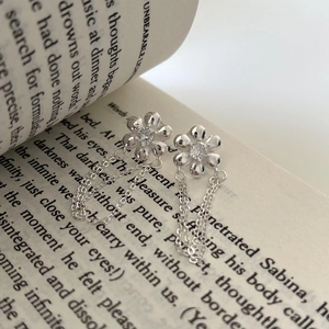Elegant 925 sterling silver flower earrings with zircon stones and long chain tassels