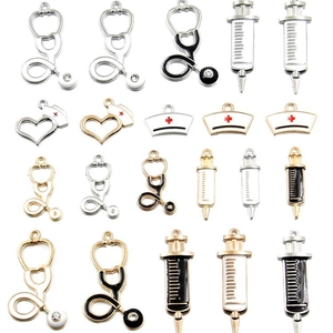 Set of medical charms including stethoscopes and syringes for DIY jewelry making