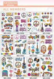 Vue détaillée de 12 sets de tatouages temporaires bohèmes hippies imperméables colorés
