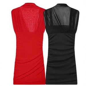 Körperbetontes Minikleid Ärmellos Stehkragen Mesh-Patchwork Gerafft Eng Anliegend Einfarbig Sexy Abendparty Damen