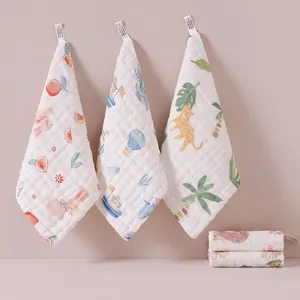 Baby Gauze Square Towel Cotton Soft Absorbent Six Layer Washcloth Handkerchief Saliva Bib For Infants Newborns Cartoon Print