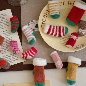 Mini Christmas Knitted Stocking Socks Ornament For DIY Decoration Doll Accessory Plush Cuff Cute Colorful Festival Decor