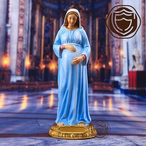 Virgin Mary Pregnant Statue Blessed Mother Figurine Resin Religious Catholic Decoration Classic Sculpture Blue Gold Base