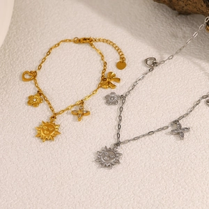 Bracelets élégants en or et argent avec pendentifs soleil, cœur et fleur pour femmes