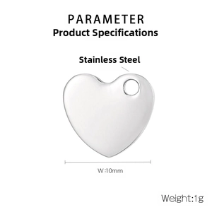 Detailed view of 10mm polished stainless steel heart pendant with pre-drilled hole
