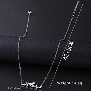 Detailed specs of the heartbeat horse necklace showing 3.7x1.4cm pendant and 42+5cm chain