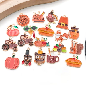 Assorted Thanksgiving enamel charms featuring pumpkin, turkey, and owl for DIY jewelry