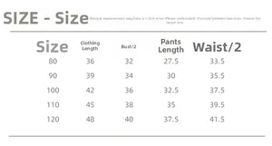 Detailed size chart for children's cotton gauze short sleeve pajamas and casual wear sets