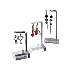3-piece set of transparent acrylic earring display stands in varying heights for jewelry storage