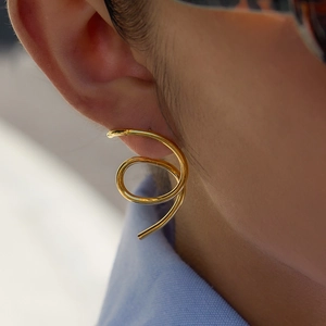 Irregular Spiral Line Hoop Earrings For Women Minimalist Stainless Steel Gold Plated Geometric Individual Earrings Jewelry