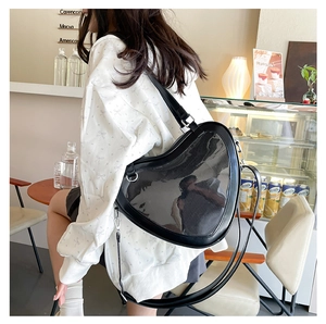 Japanese style heart-shaped ita bag in black leather with clear PVC window for display
