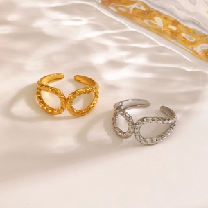 Stainless Steel Hollow Teardrop Ring Twist Rope Double Layer Open Adjustable Finger Ring Vintage Minimalist Jewelry Women
