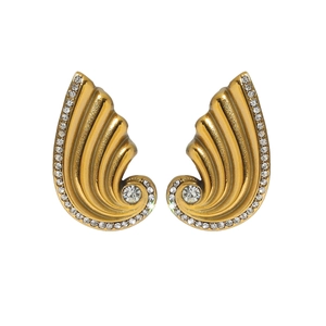 18K gold plated stainless steel wing earrings with sparkling crystals for women