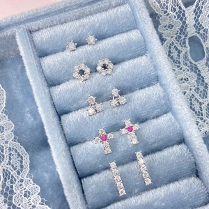 Set of five gold plated fashion stud earrings with clear and pink cubic zirconia
