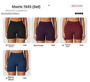 Collage aus nahtlosen Yoga-Shorts mit hohem Bund in Schwarz, Lila, Rot und Marineblau