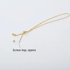 Adjustable 925 silver DIY beaded bracelet chain with a gold screw-on ball closure system