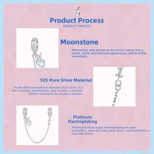 Détails macro d'une chaîne de sécurité en argent 925 avec pendentif en pierre de lune