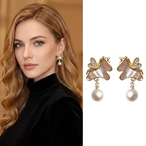 Boucles D Oreilles Pendantes Licorne Avec Nacre Zircon Et Tige En Argent Bijoux Vintage Plaqués Or Pour Femmes