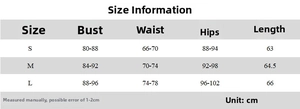 Size chart for the sexy backless bodycon dress featuring bust, waist, and hip measurements