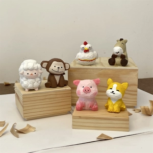 Handcrafted resin animal figurines with wood carving texture for desktop home decoration
