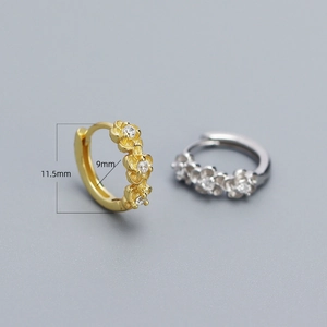 Floral s925 silver hoop earrings with gold and silver finish featuring zircon accents