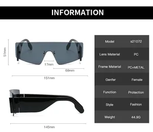 Detailed size chart for oversized rimless sunglasses showing 151mm frame width and 51mm height