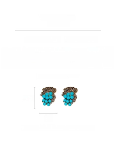 Detailed view of vintage grape earrings with blue resin beads and sparkling rhinestones