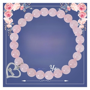 Bracelet en pierre zèbre rose avec breloque cœur argentée gravée Mom sur carte cadeau