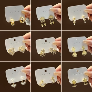 Elegant Alloy Zircon Stud Earrings With Silver Earring Post Faux Artificial Pearl Inlaid Star Moon Planet Heart Retro Fashion Women