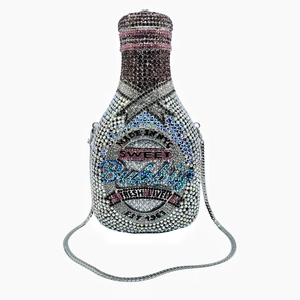Champagne Bottle Rhinestone Evening Bag Crystal Studded Party Clutch With Chain Strap Hard Shell Luxury For Women