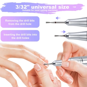 Universal 3/32 inch nail drill bits set with electric metal handle for manicure