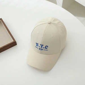 Beige cotton kids baseball cap with blue N.Y.C embroidery for 3-8 years old boys and girls