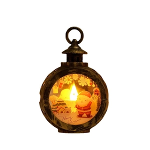 Vintage LED Christmas lantern with Santa scene and festive Merry Christmas text