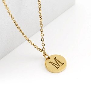 Stainless Steel Initial Pendant Necklace Round Disc Hollow Out Capital Letter Minimalist Fashion Gold Plated Jewelry For Women