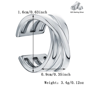 Macro view of S925 sterling silver ear cuff with 1.6cm diameter and 0.9cm width dimensions