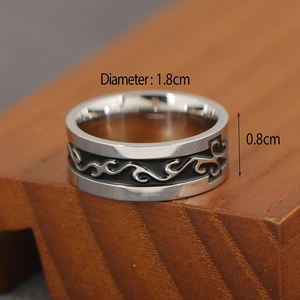 Vintage silver-black dragon pattern ring for men in stainless steel with tribal fire design