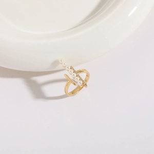 Minimalist 14K gold plated ring with freshwater pearls and micro-inlaid zircons