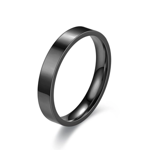 Bague plate en acier inoxydable noir poli au design minimaliste de 4 mm de large
